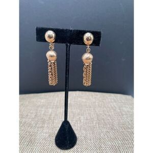 Vintage Gold Tone Tassel Drop Clip On Earrings Retro 80’s